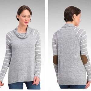 Market & Spruce Gray and White Striped Cowl Neck Sweater